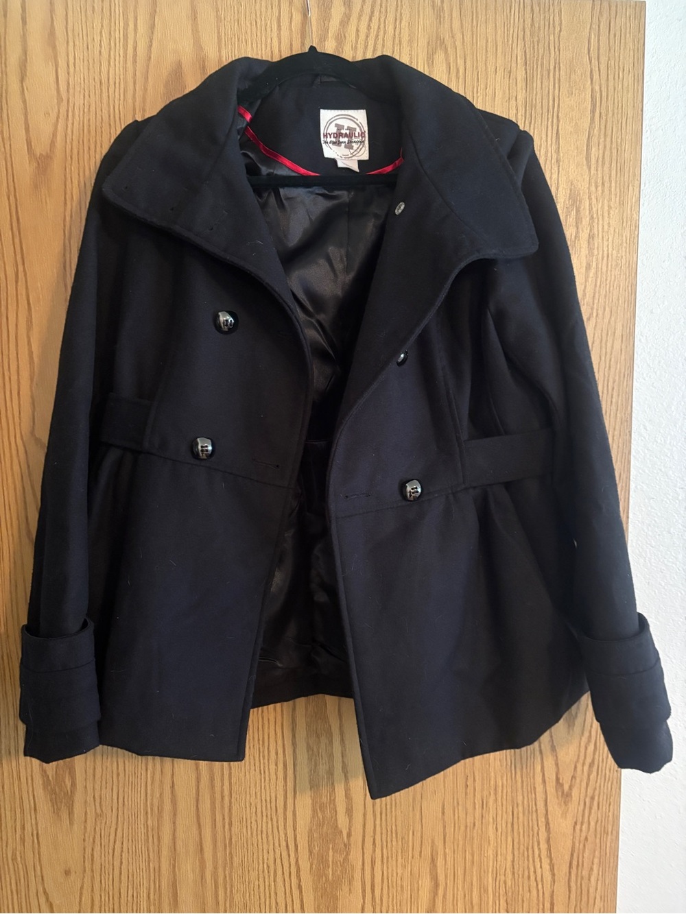 Wool-Blend Black Peacoat Jacket